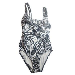 OCEAN PACIFIC Women's One Pc Swimsuit Leaf Print Black & White Size M